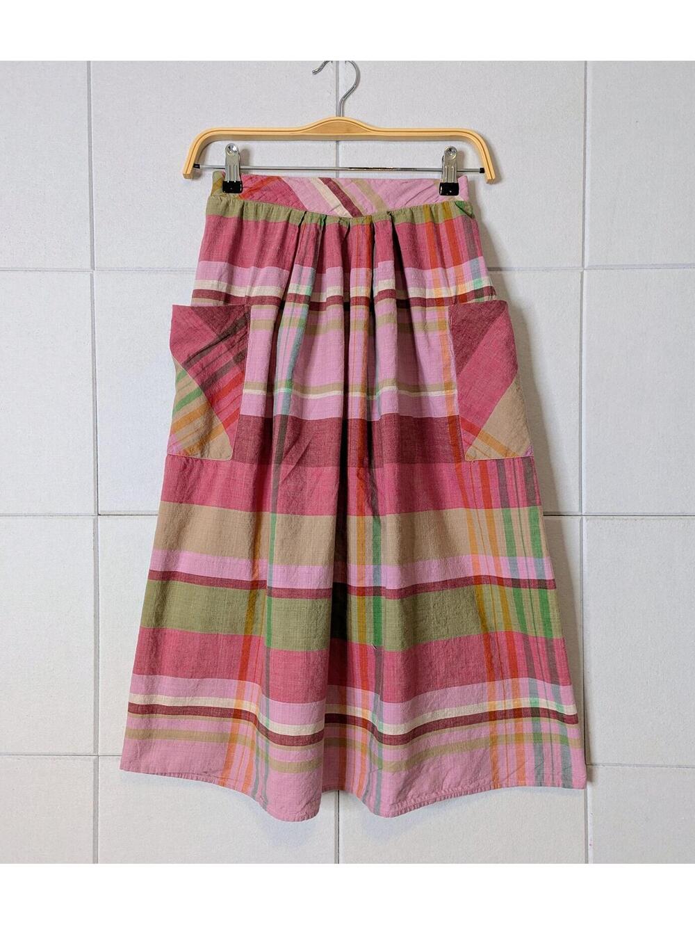 Vintage 100% cotton plaid A-line midi picnic skirt
